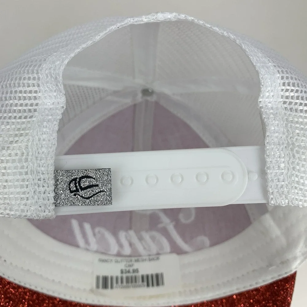 Fancy Glitter Trucker Hat Red White Mesh Adjustable Snapback Outdoor Cap